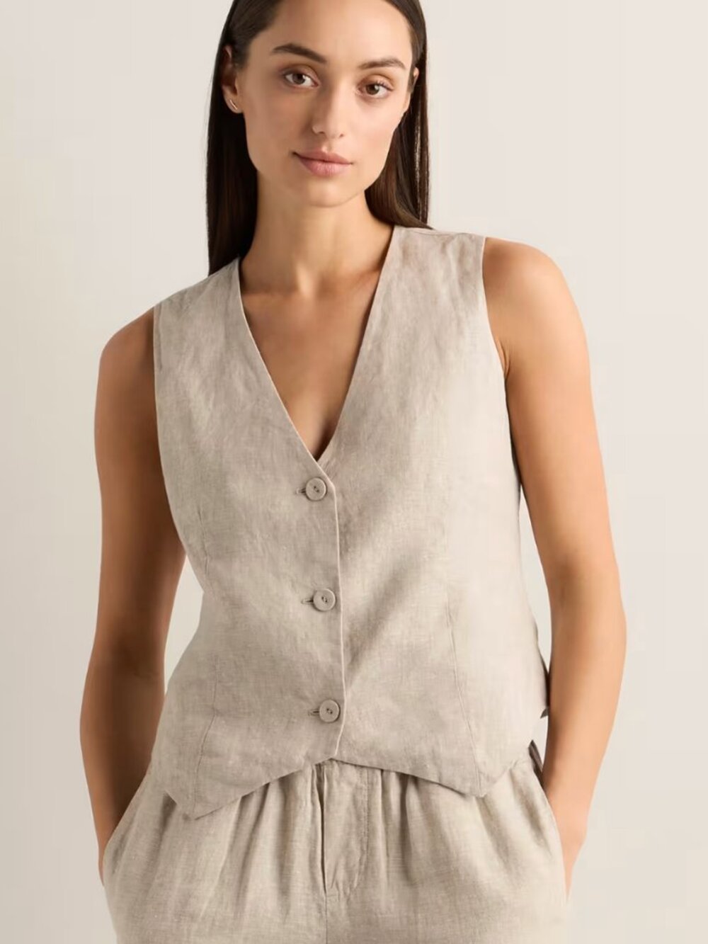 Quince Women's 100% European Linen Vest - Sand - Size XL